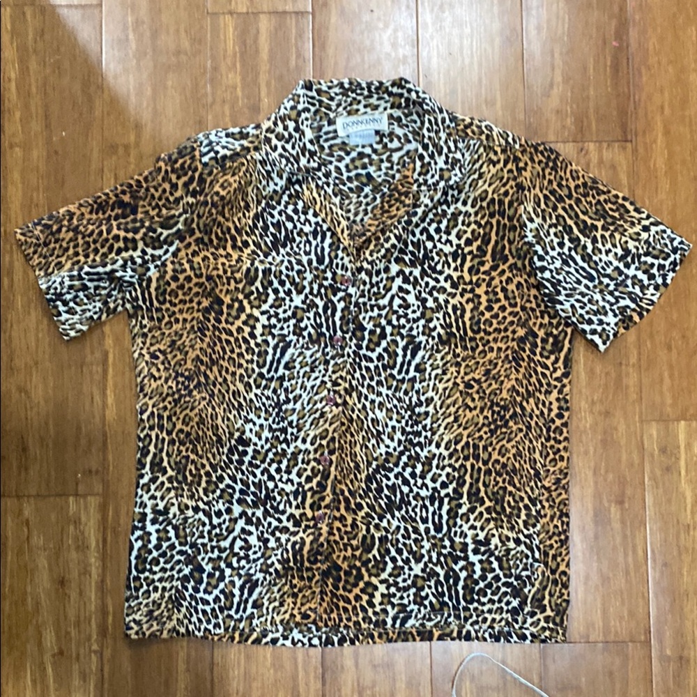 Brown and Black Animal Print Buttoned Blouse